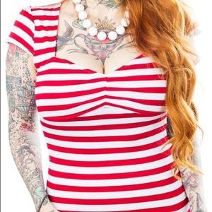 Sourpuss red and white stripe Va va voom Top